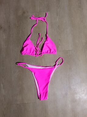 SHEIN Neon Pink Triangle String Bikini